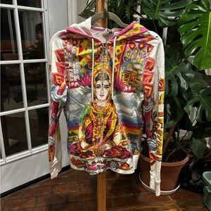 Lucky Brand Pink and Yellow Graphic Hoodie